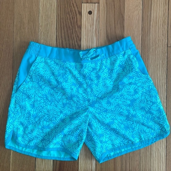 Columbia Girls Omni-Shade SPF Sun Protection Shorts L 14 16 Swim Blue Green - Picture 1 of 6